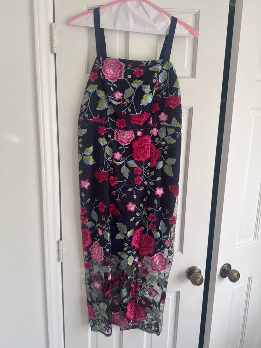 Sam Edelman Black Dress with Pink Floral Embroidery